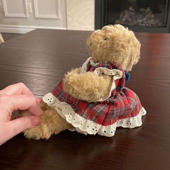 Vintage Russ Berrie, Beverly the Tan Bear From The Past Plush 10” Plaid Dress - Picture 3 of 8